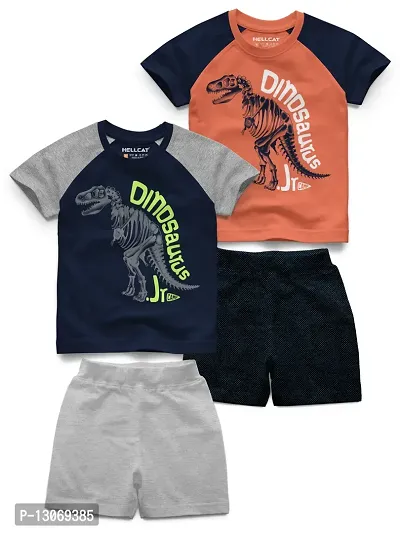 Fabulous Multicoloured Cotton Blend Printed T-Shirts with Shorts For Boys Pack Of 2 Sets-thumb0