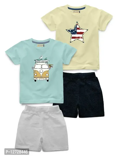 Stylish Fancy Cotton Blend Printed T-Shirts With Shorts Combo For Boys Pack Of 2-thumb0