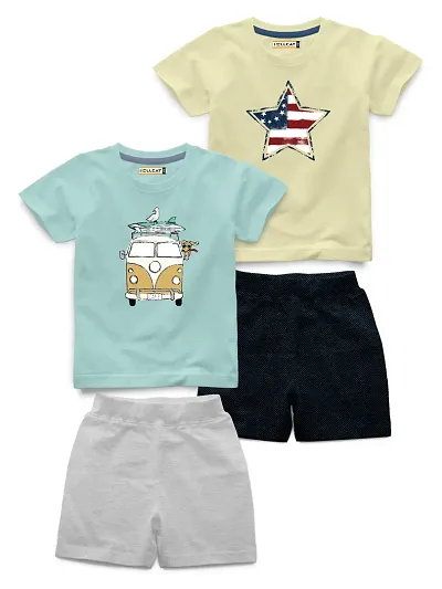 Printed Cotton Blend Full Sleeves T Shirt and Shorts Set Pack of 2