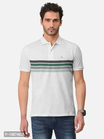 Stylish White Melange Trendy Printed Half Sleeve Polo T-shirt for Mens