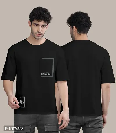 Stylish Black Front Printed Colourblock Baggy Oversized Tshirt for Men