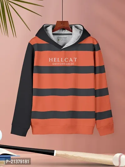 Fabulous Orange Cotton Blend Striped Sweatshirts For Girls