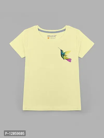 Stylish Yellow Cotton Blend Printed Tee For Girls