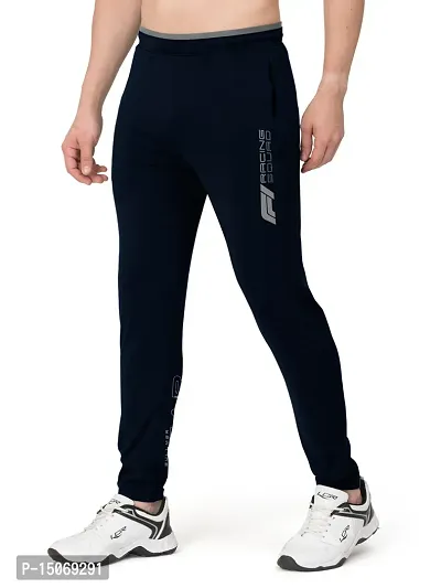 Stylish Navy Blue Cotton Blend Printed Track Pants For Men