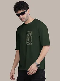 Stylish Olive Front and Back Printed Colourblock Baggy Oversized Tshirt for Men-thumb1