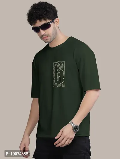 Stylish Olive Front and Back Printed Colourblock Baggy Oversized Tshirt for Men-thumb2