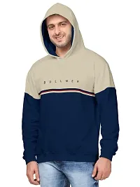 BULLMER Mens Regular Fit Brushed Fleece Printed Hooded Sweatshirts - Dark Blue-thumb4