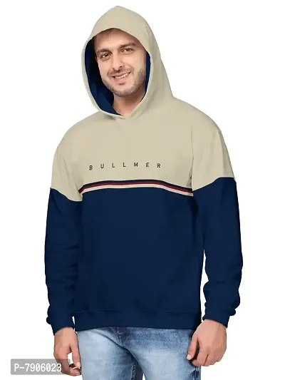 BULLMER Mens Regular Fit Brushed Fleece Printed Hooded Sweatshirts - Dark Blue-thumb5