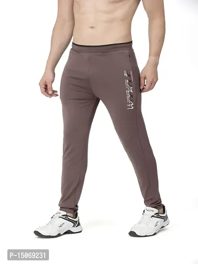 Stylish Brown Cotton Blend Printed Track Pants For Men