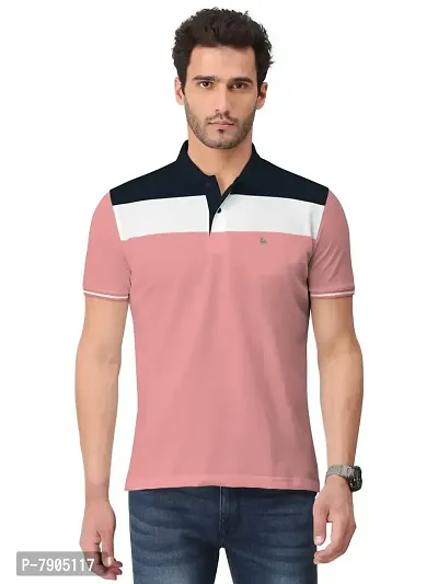 BULLMER Mens Regular Fit Cut  Sew Colorblocked Polo Neck/Collared Tshirt
