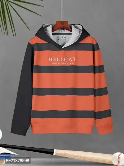 Beautiful Orange Striped Cotton Blend Hoodie Sweatshirt For Boys