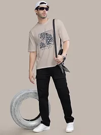 Stylish Beige Front Printed Colourblock Baggy Oversized Tshirt for Men-thumb3