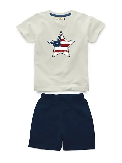 Printed Cotton Blend T Shirt and Shorts Set for Boys