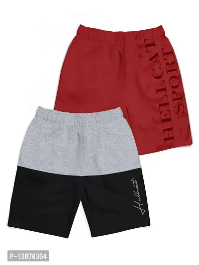Elegant Maroon Cotton Blend Printed Shorts For Boys Combo Of 2