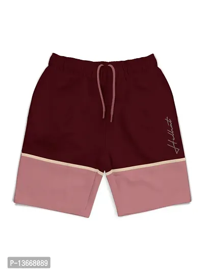 Fabulous Maroon Cotton Blend Colourblocked Regular Shorts For Girls