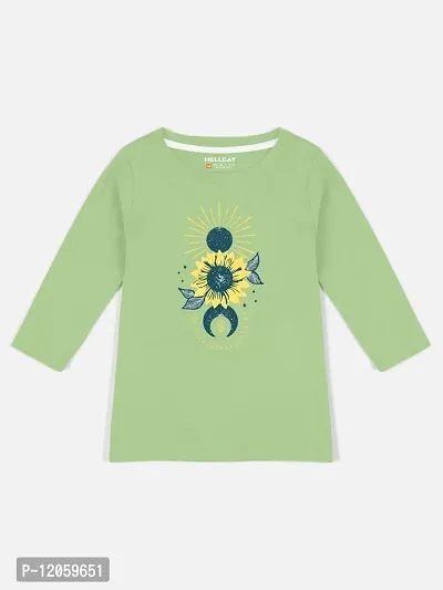 Stylish Green Cotton Blend Printed Tee For Girls-thumb0