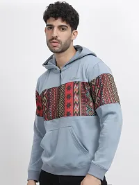 Classic Blue Trendy Colourblock Fleece Hoodie Sweatshirt for Men-thumb1