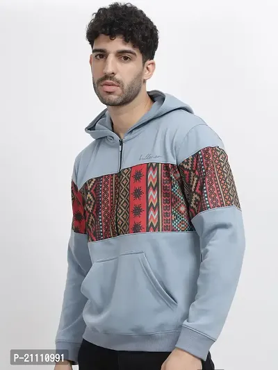 Classic Blue Trendy Colourblock Fleece Hoodie Sweatshirt for Men-thumb2