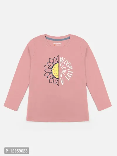 Stylish Pink Cotton Blend Printed Tee For Girls