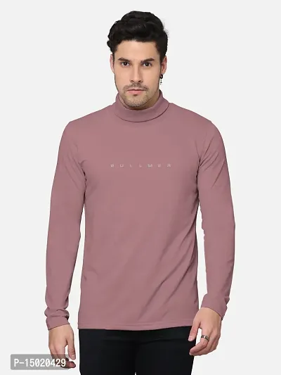 Reliable Pink Cotton Blend Solid High Neck Tees For Men