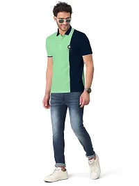 Elegant Green Cotton Blend Colourblocked Polos For Men-thumb3