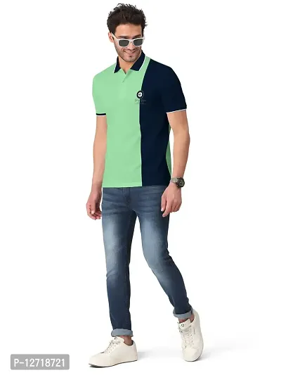 Elegant Green Cotton Blend Colourblocked Polos For Men-thumb4