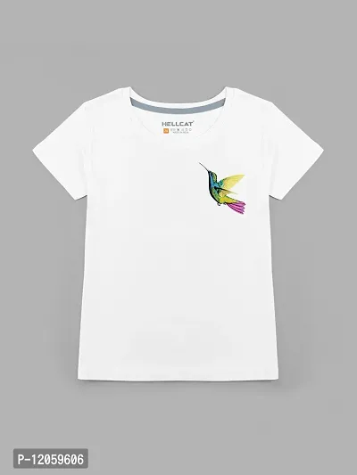 Stylish White Cotton Blend Printed Tee For Girls