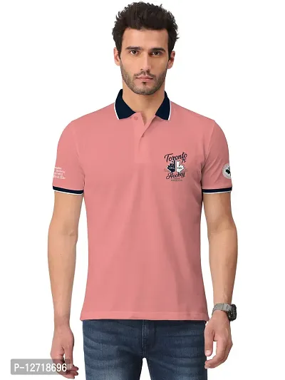 Elegant Pink Cotton Blend Printed Polos For Men
