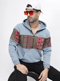 Classic Blue Trendy Colourblock Fleece Hoodie Sweatshirt for Men-thumb3