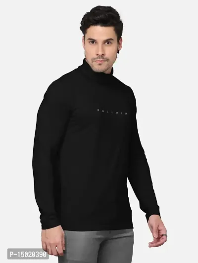 Reliable Black Cotton Blend Solid High Neck Tees For Men-thumb3