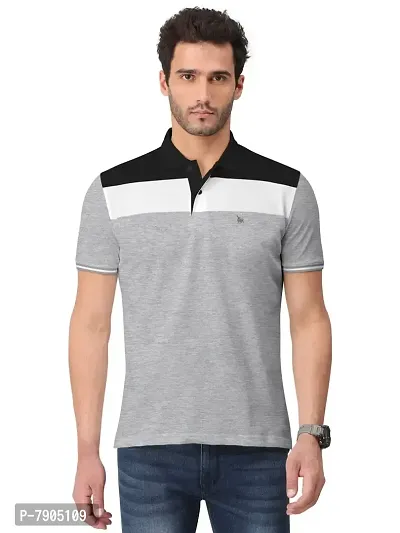 BULLMER Mens Regular Fit Cut  Sew Colorblocked Polo Neck/Collared Tshirt