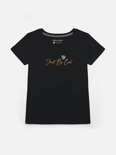 Stylish Black Cotton Blend Printed Tee For Girls