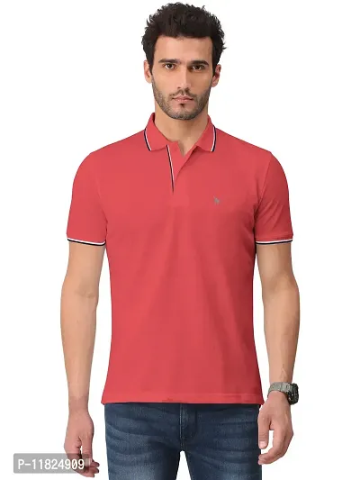 Trendy Red Solid Half Sleeve Collar Neck / Polo Tshirts for Men-thumb0