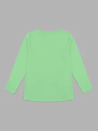 Stylish Green Cotton Blend Printed Tee For Girls-thumb1