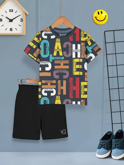 Elite Cotton Blend Printed T-Shirts with Shorts For Boys