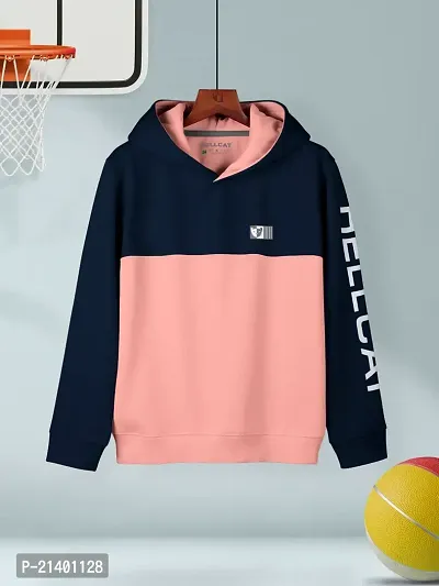 Peach Colourblocked Cotton Blend Hoodie T-shirt For Boys