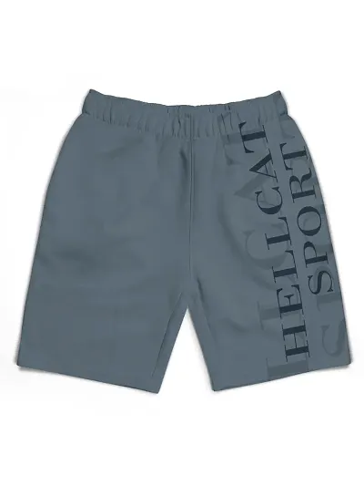 Elegant Grey Cotton Blend Printed Shorts For Boys
