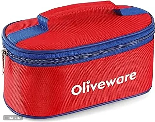 oliveware 6 C Aroma Stainless Steel Lunch Box Leak Proof 2 Container with BPA Free AirTight Lid 350ml And 350ml Plastic Roti Box 450ml  Red