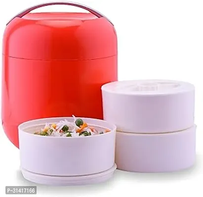 oliveware Bella Lunch Box 3 Containers in 300ml Each BPA Free Insulated Body with Carry Handle Leak Proof And Sturdy Easy to Carry  Red