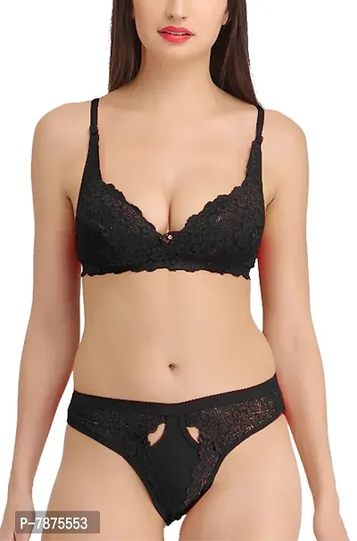 Buy Styfun Soft Lycra Stretchable Bra Panty Set For Women, Non-padded,  Non-wired, Seamed, Floral Print, Full Coverage, Lingerie Set, Black, Cup-b,  Size-36 Online In India At Discounted Prices