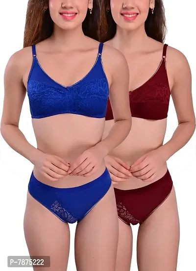 Buy StyFun Soft Cotton Blend Bra Panty Set for Women, Non-Padded, Non-Wired,  Floral Print, Lingerie Set, Blue Brown, Pack of 2 Cup-B, Size- 40 Online In  India At Discounted Prices