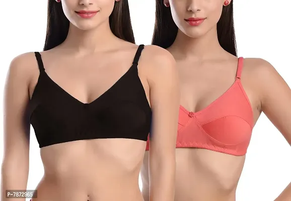 Buy StyFun Women Non-Wired Bra, Non-Padded, Full Coverage Bra, Cotton Bra,  Everyday Bras, Solid Print, Pack of 2, Cup-B, Black Orange, Size- 38 Online  In India At Discounted Prices