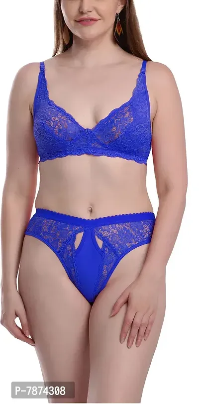 Buy StyFun Soft Cotton Lycra 4-Way Bra Panty Set for Women, Non-Padded, Non- Wired, Seamed, Floral Print, Full Coverage, Lingerie Set, Navy Blue, Cup-B,  Pack of 1, Size-34 Online In India At Discounted