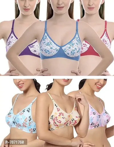 Buy StyFun Women's Non-Wired Bra, Non-Padded, Full Coverage Bra, Cotton Bra,  Everyday Bras, Cup-B, Blue Pink Purple Blue Yellow Pink, Pack of 6, Size-  32 Online In India At Discounted Prices