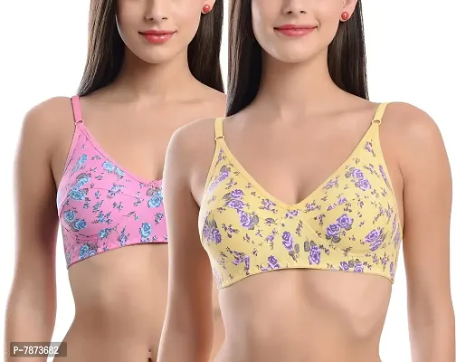 Buy StyFun Women Non-Wired Bra, Non-Padded, Full Coverage Bra, Cotton Bra,  Everyday Bras, Floral Print, Pack of 2, Cup-C, Pink Yellow, Size- 30 Online  In India At Discounted Prices