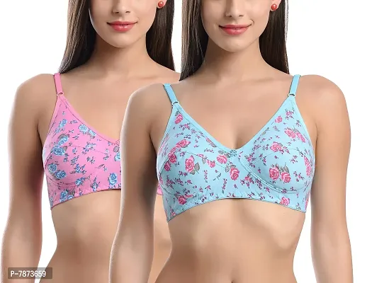 Buy StyFun Women Non-Wired Bra, Non-Padded, Full Coverage Bra, Cotton Bra,  Everyday Bras, Floral Print, Pack of 2, Cup-C, Blue Pink, Size- 30 Online  In India At Discounted Prices
