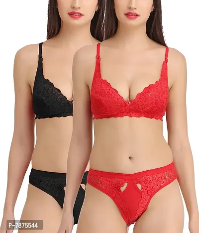 Buy StyFun Soft Lycra Stretchable Bra Panty Set for Women, Non-Padded,  Non-Wired, Seamed, Floral Print, Full Coverage, Lingerie Set, Black Red,  Cup-B, Size-38 Online In India At Discounted Prices