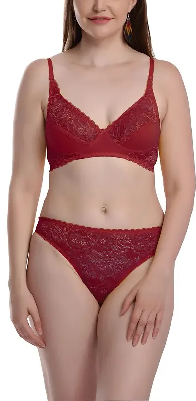 Buy StyFun Soft Cotton Lycra 4-Way Bra Panty Set for Women, Non-Padded,  Non-Wired, Seamed, Floral Print, Full Coverage, Lingerie Set, Maroon,  Cup-B, Pack of 1, Size- 38 - Lowest price in India