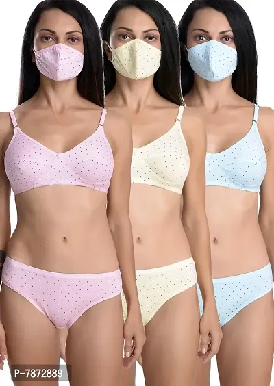 Buy StyFun® Women's Cotton 3 Bras, 3 Panty Set, Sexy Lingerie for