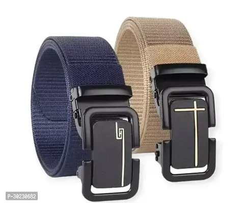 Elegant Multicoloured Canvas Solid Belts For Men Pack of 2-thumb0